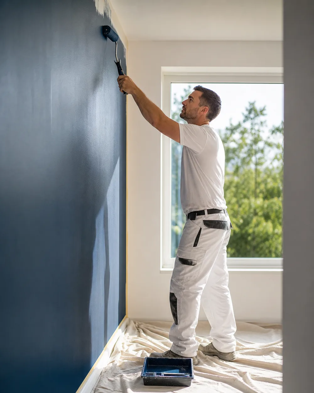 Professional painter and decorator at work