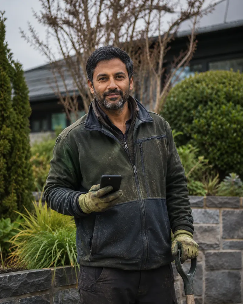A landscaper in a garden