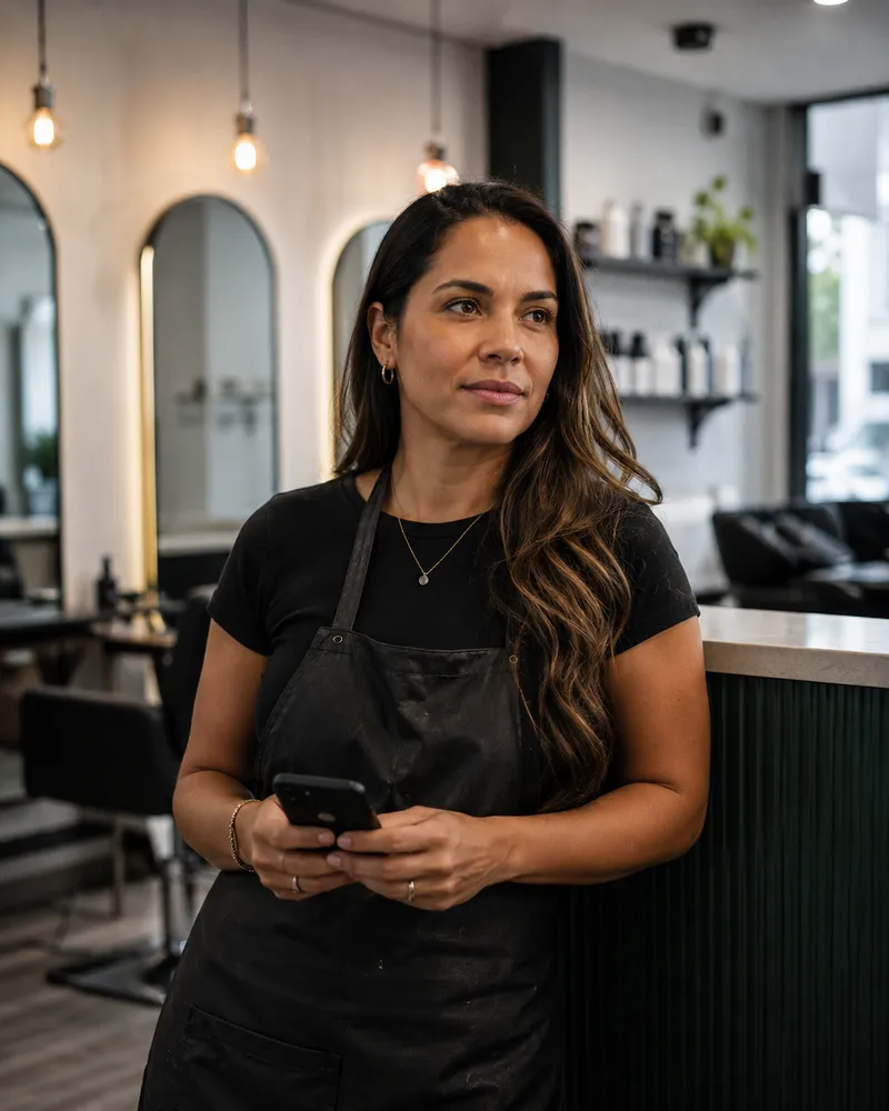 A hair salon owner in her studio