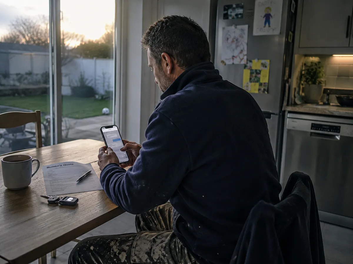 A tradesperson scoping their website with the Studio Mare concierge on their phone